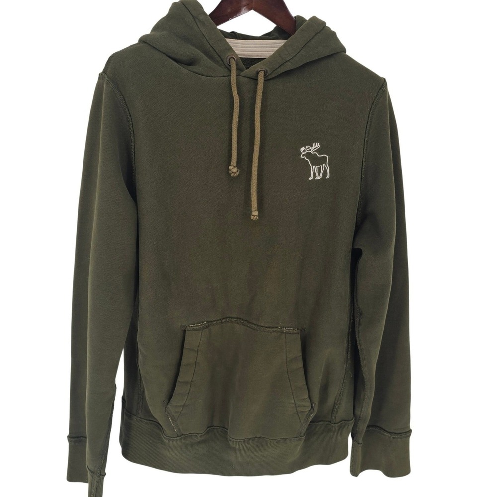 Abercrombie‎ Fitch Hoodie Pullover Sweatshirt XL Mens Green Moose Logo Heavy
